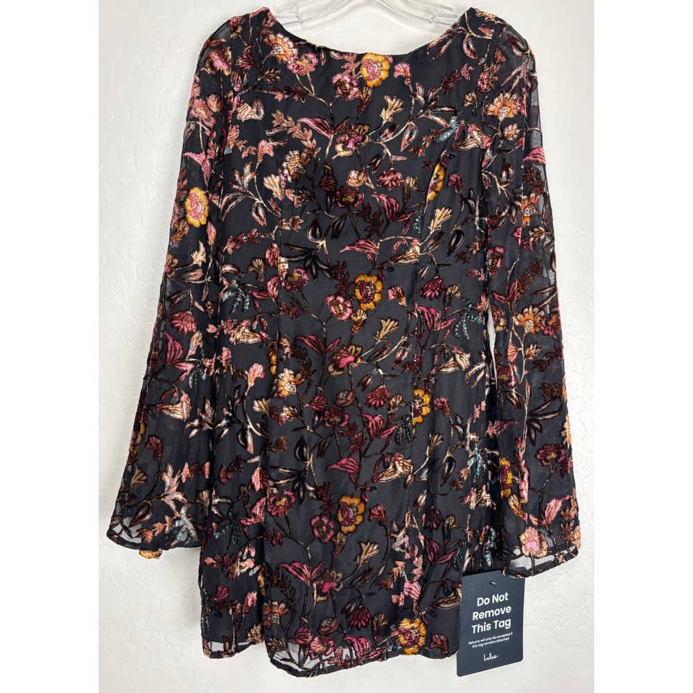 Lulus Charismatic Influence Black Burnout Velvet Cowl Back Mini Dress M 2640